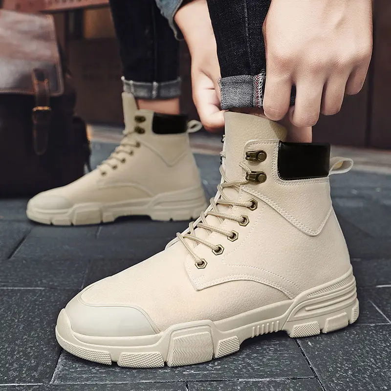 

men's winter popular high top Martin boots white head outdoor warm high top shoes Men Casual Shoes Lace-up Breathable Non-slip