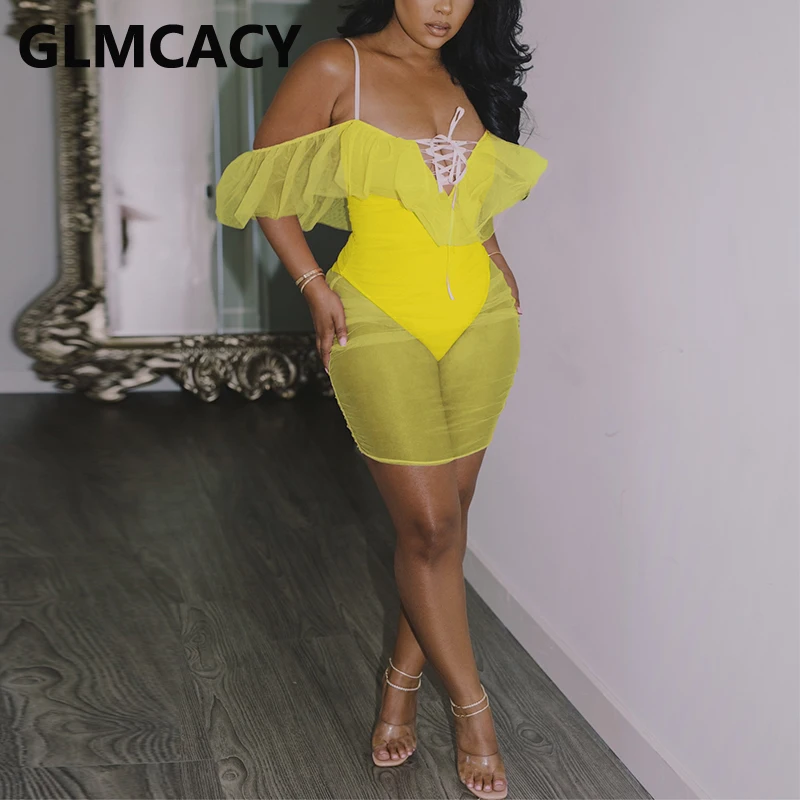 

Spaghetti Strap Mesh Sexy Playsuit Summer Party Rompers