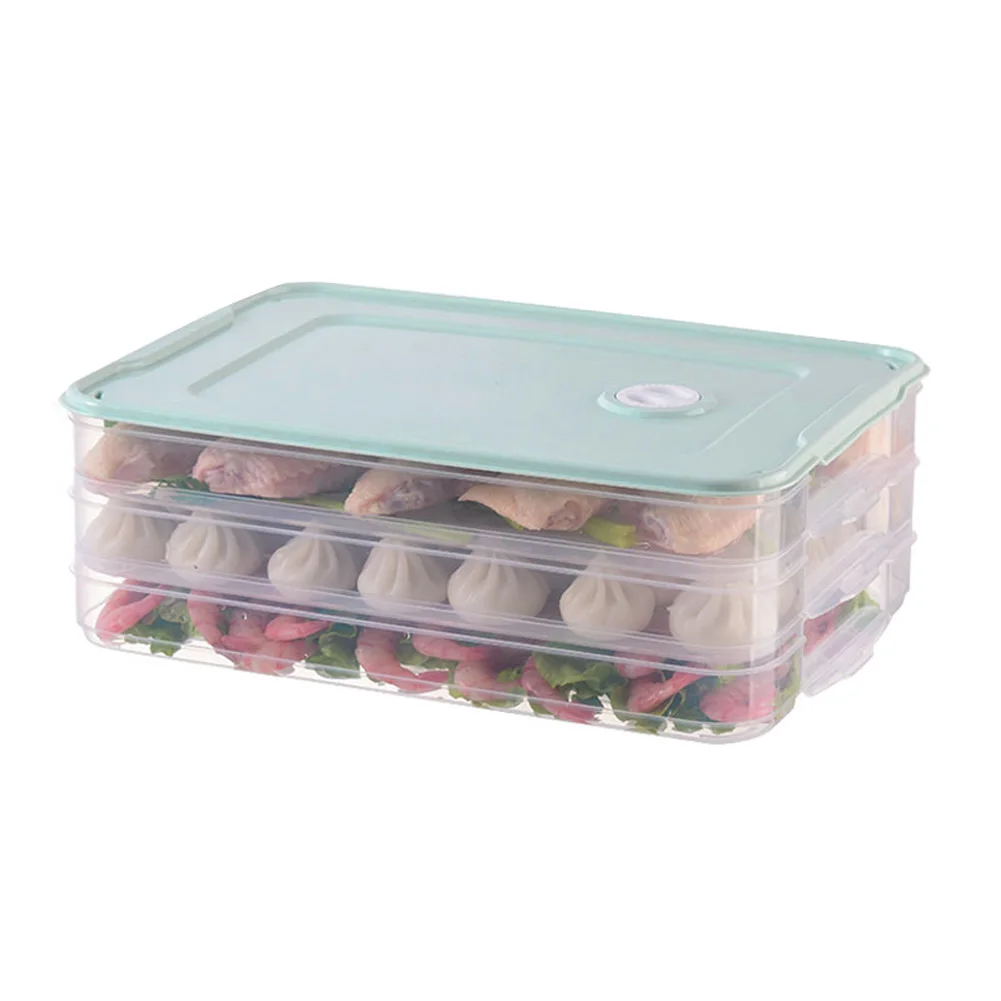 green-3 layers Лоток для хранения еды, контейнер для хранения пельменей с крышкой BJStore - Цвет: green-3 layers