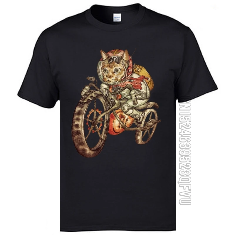 Berserk Steampunk Motorcycle Cat Rider Retro T-Shirt New Arrival 100% Cotton Men's Loose T Shirt Print Summer Autumn T Shirts