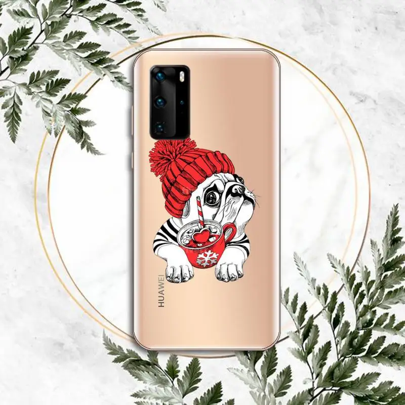 

Cute dog puppy Pug Bulldog blowing Phone Case Clear Transparent for huawei honor P 40 30 20 lite Pro 10 i 8 9 x p smart 2019