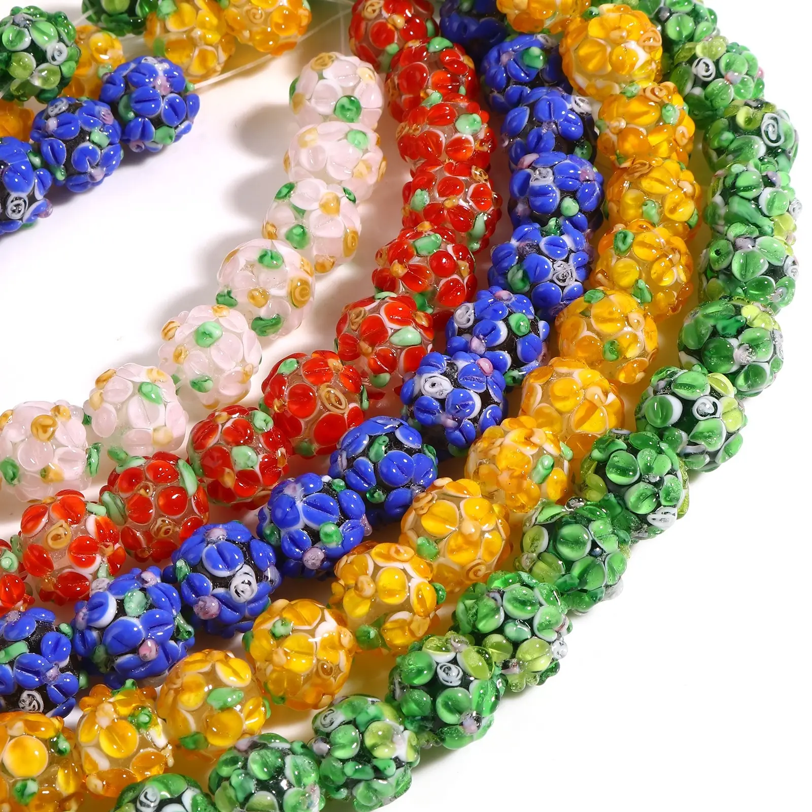 

2PCs Lampwork Glass Beads Round Multicolor Flower Sweet Loose Spacer Beads DIY Making Necklace Bracelets Girls Jewelry Gift 13mm