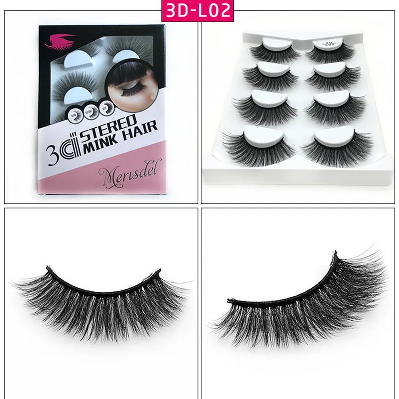 4 пары Набор накладных ресниц Многоразовые 3D ручной работы натуральный толстый