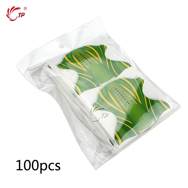 Green 100pcs TP Stiletto наращивание ногтей формы наклейки для гелевых акриловых насадок наращивание профессиональных ногтей системы руководство по разработке трафаретов дизайн - Цвет: Green 100pcs