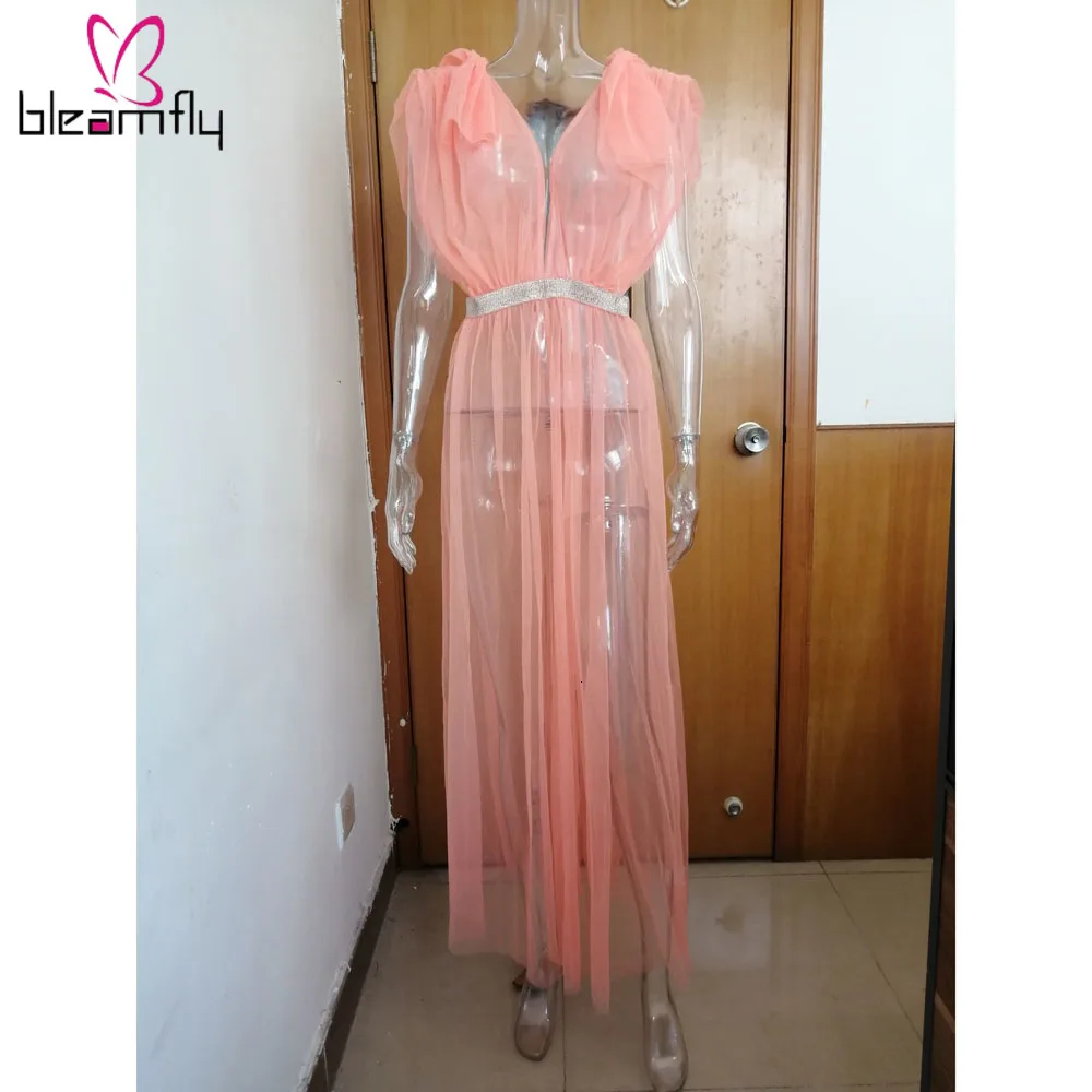 Летнее женское Сетчатое Прозрачное Платье макси с глубоким v-образным вырезом и