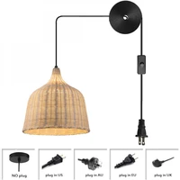pendant light plug in onoff dimmer switch cord retro style hanging lamp rattan ceiling light fixture for dining room cafe