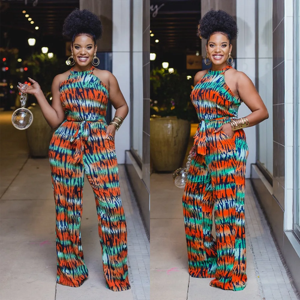 

Women's summer new style printed halter belt jumpsuit