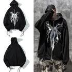 Толстовка мужская, черная, с графическим принтом, на молнии, с капюшоном