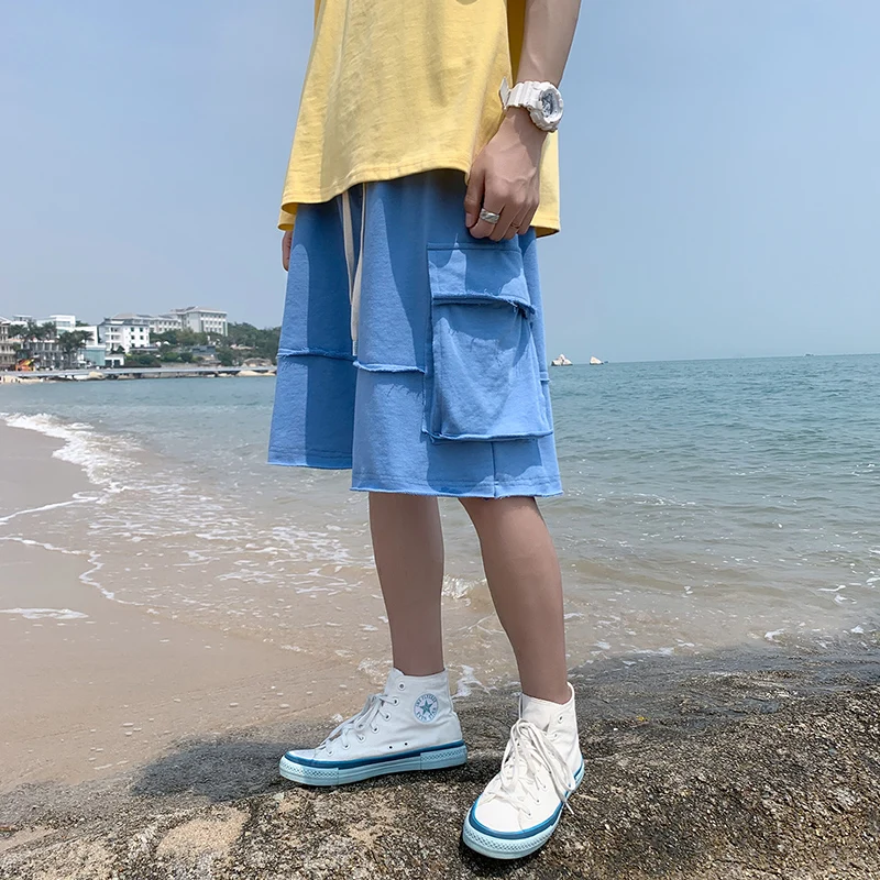 

2021 summer men's loose multi-pocket shorts men's cotton men's beach shorts Korean fashion pants casual street pants