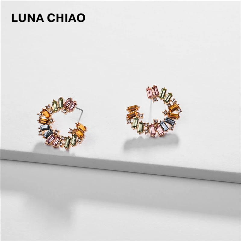 Женские радужные серьги-кольца LUNA CHIAO яркие массивные серьги с кристаллами |