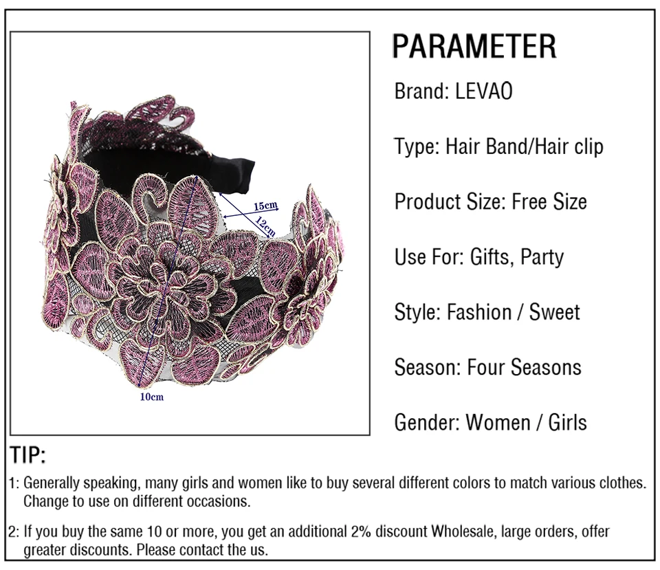 LEVAO кружевная лента для волос винтажная повязка для волос с вышивкой тюрбан в стиле бохо ободок широкий размер обруч для волос женские аксессуары для волос для девочек головной убор