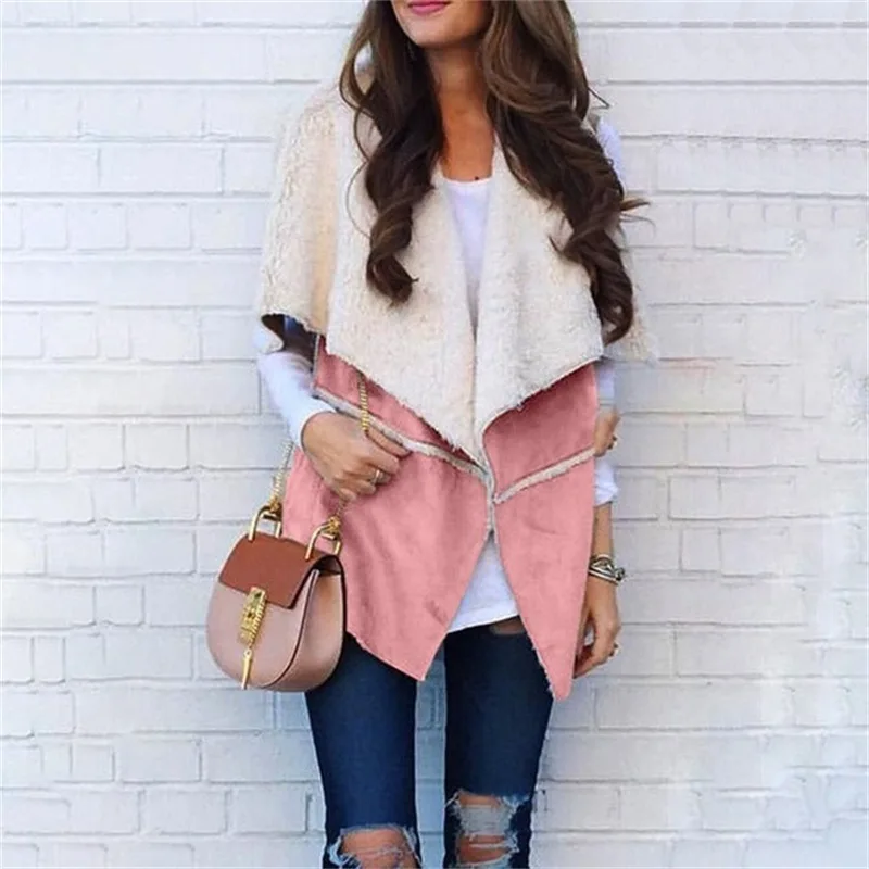 Женский кардиган без рукавов теплая Лоскутная куртка с воротником-хомутом и