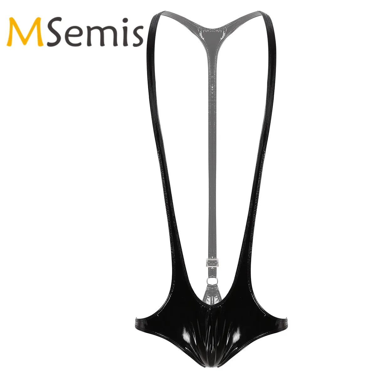 Мужское боди майка для борьбы костюм маскарада из лакированной кожи с открытой