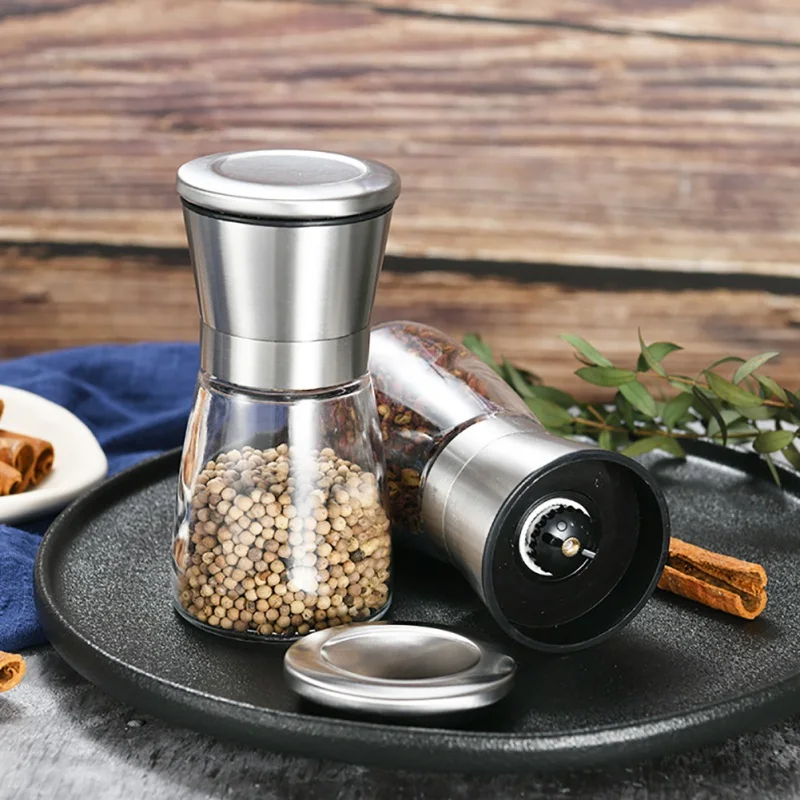 

2pcs Manually Ground Pepper Glass Bottle easy to clean stainless steel inner core durable, easy to grind easy to clean
