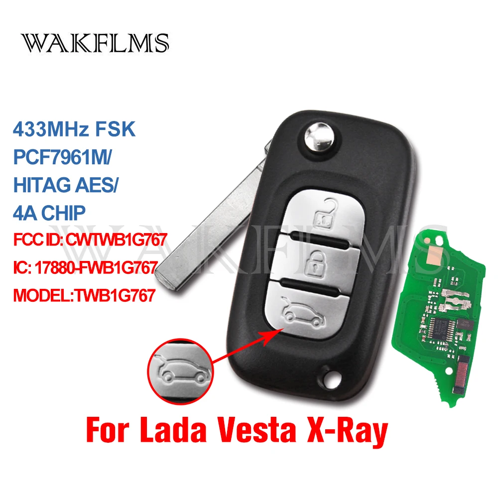 Для LADA Vesta X Ray RAY 2015 2016 2017 2018 2019 2020 433 МГц PCF7961M флип дистанционный ключ брелок от