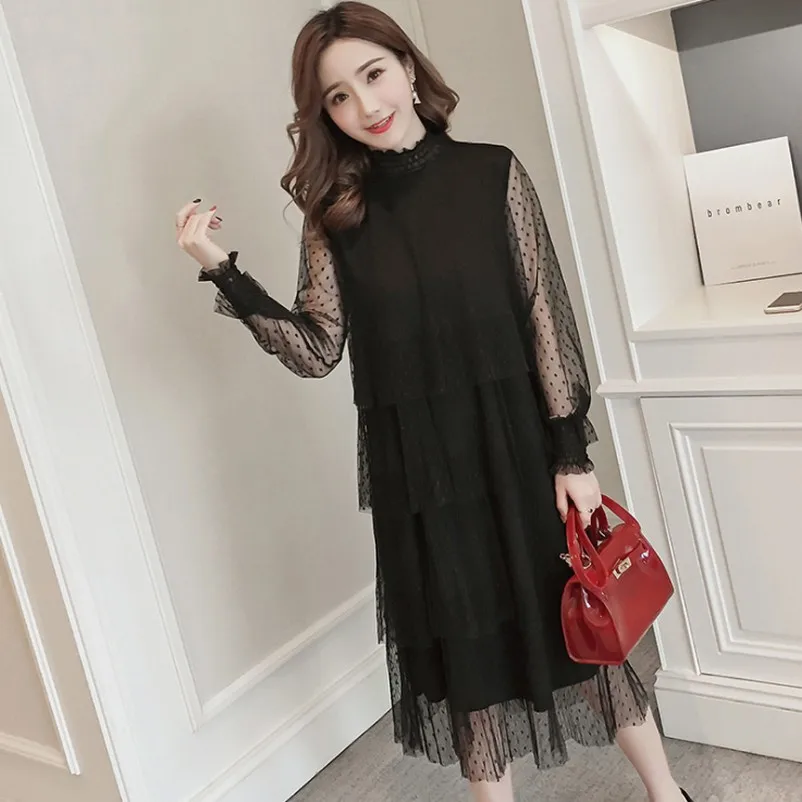 Осеннее Сетчатое платье Одежда для беременных женщин новое корейское элегантное