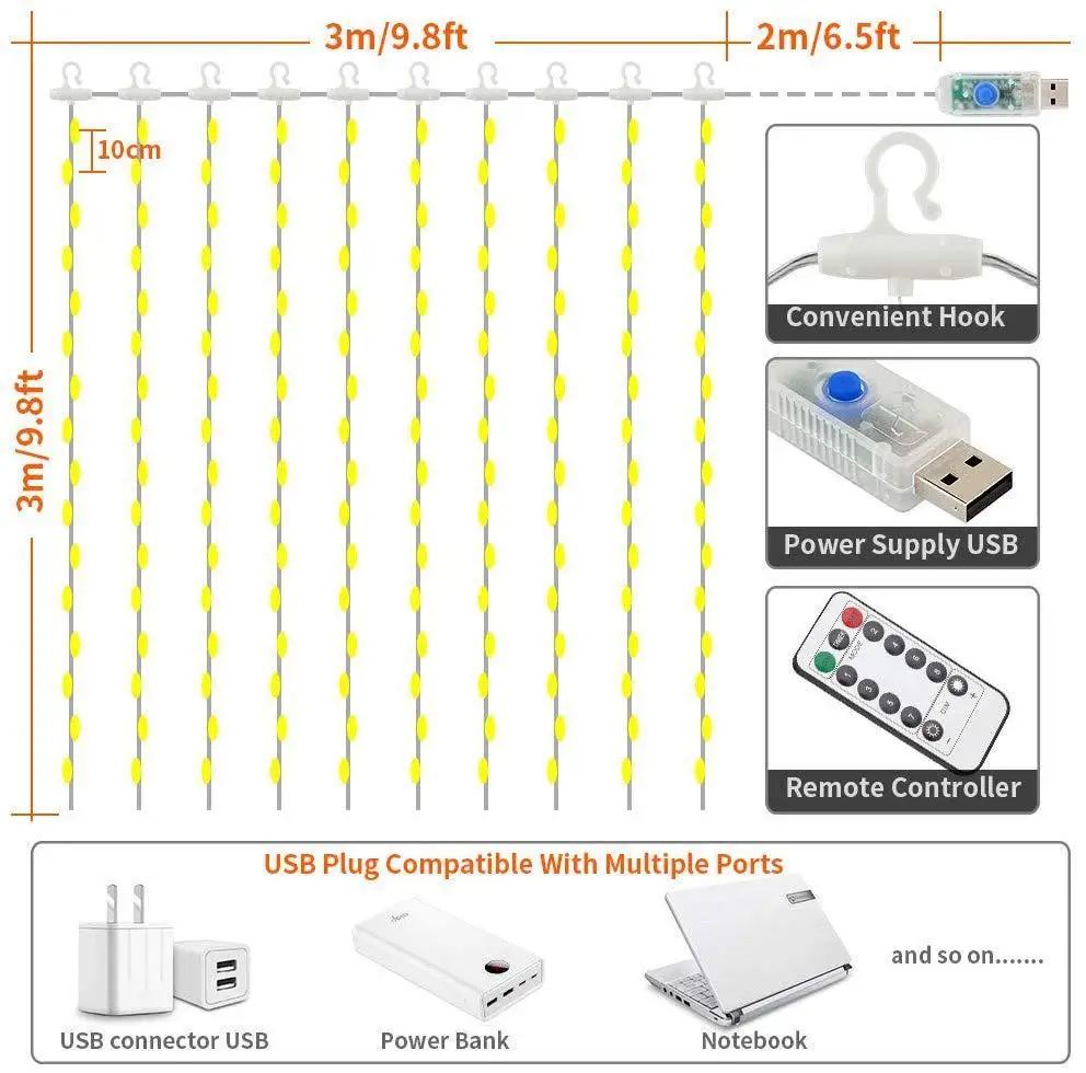 

USB LED Icicle String Lights Christmas Fairy Lights Garland Outdoor Home Wedding Party Curtain Garden Decor Remote Control 1pcs