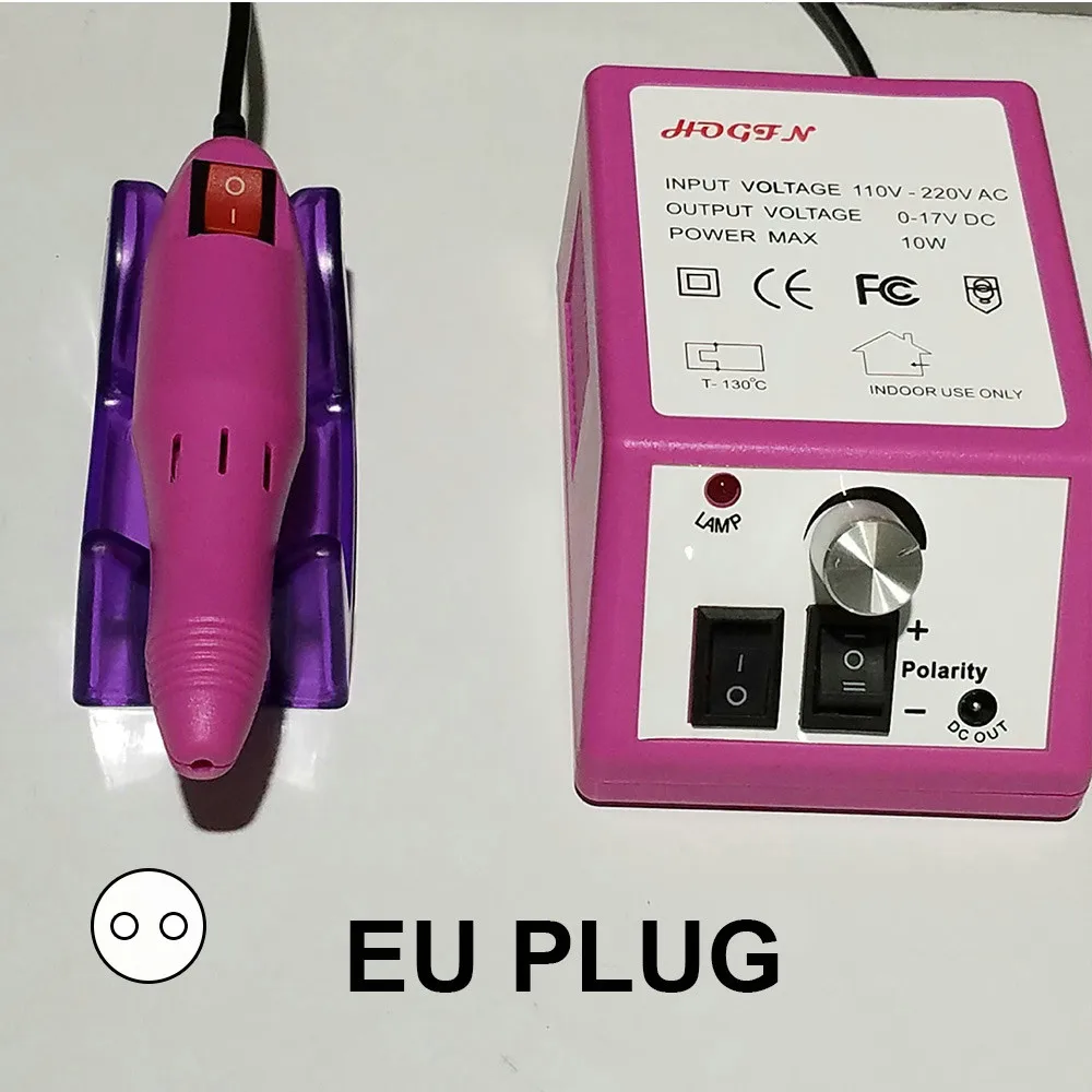 Pink EU Электрический сверлильный станок для маникюра, шлифовальный пилочка для ногтей, набор инструментов, сверла для ногтей, керамическая фреза, инструмент для удаления геля и лака - Цвет: Pink EU
