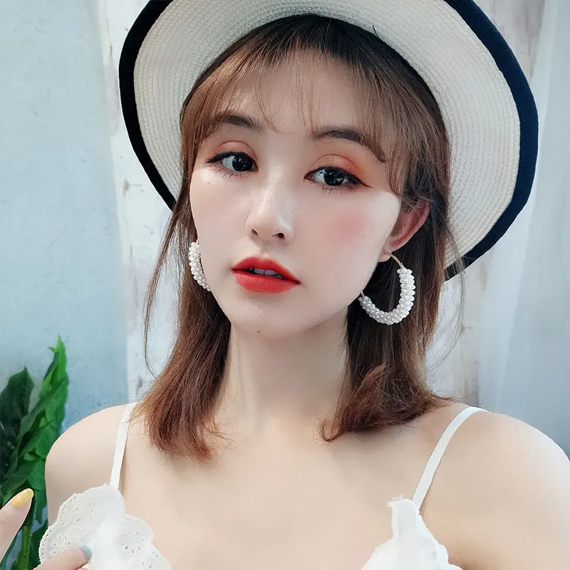 Модные жемчужные серьги цепочки женские элегантные круглые роскошные в форме