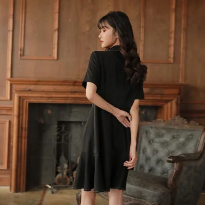 

Black Short Sleeve Blazer Dress Double Breasted Office Clothes Elegant Trumpet Dresses Woman Retro Knee-length Elegant Dress