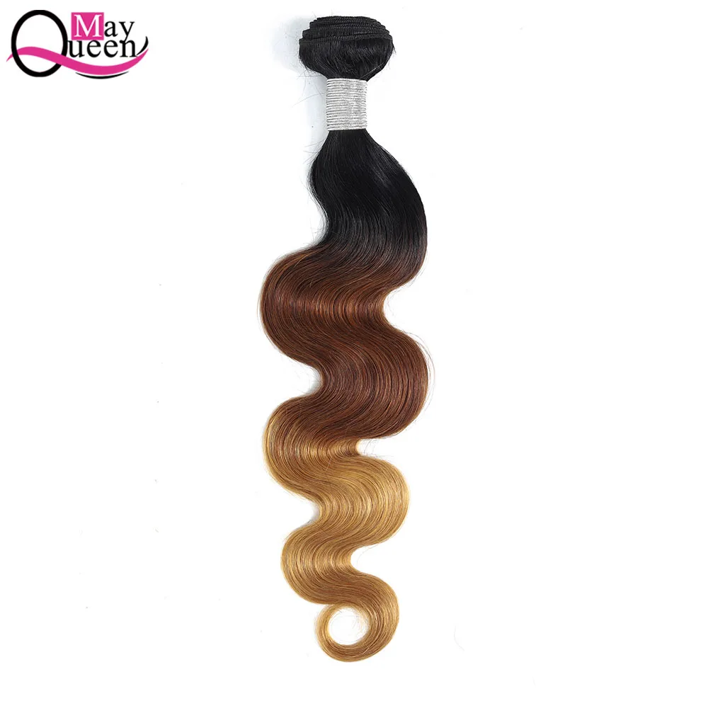 Может queen hair эффектом деграде(переход от темного к бразильские объемная волна 3 и 4 шт. T1B/4/27 три тона Цвет Волосы remy наращивание натуральные кудрявые пучки волос - Цвет: T1B/4/27