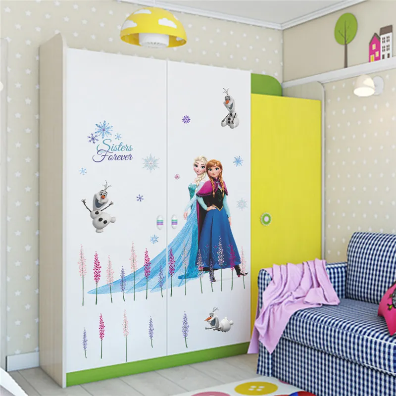 Cartoon Olaf Elsa Queen Anna Princess Anime Wall Stickers Kids Room Baseboard Home Decoration Mural Cute Art Frozen Movie Poster images - 6