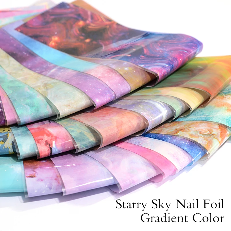 RBAN NAIL Holographic Starry Sky Nail Art Transfer Sticker Paper Galaxy Style Foil Stickers Decals Decoration Manicure | Красота и
