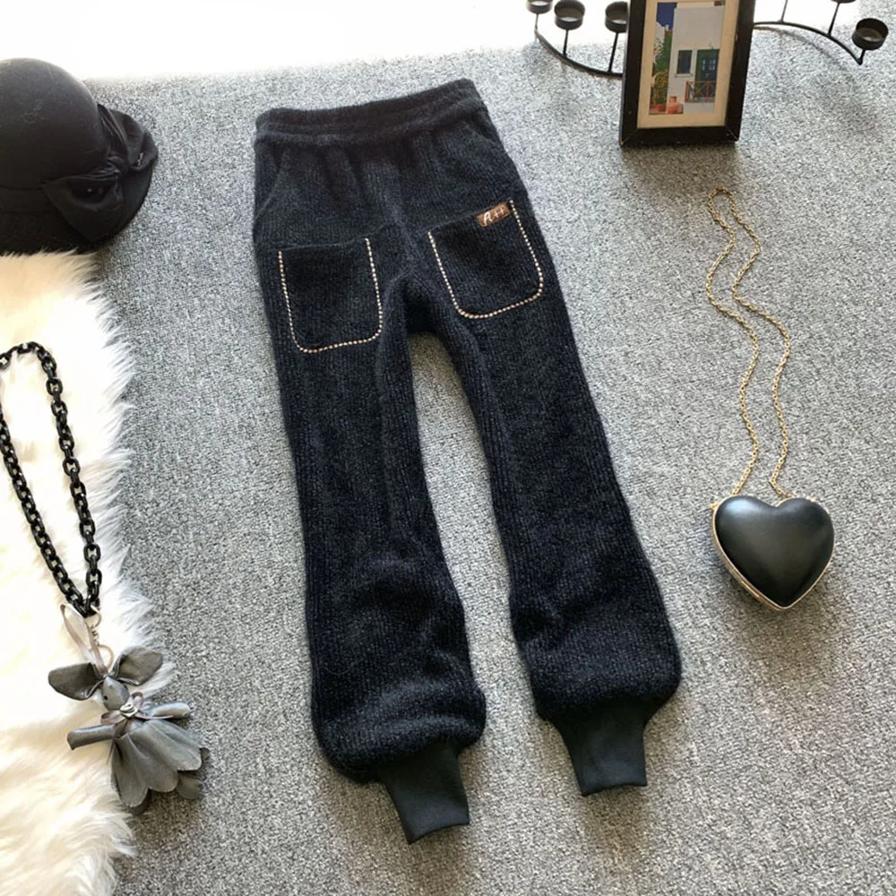 

European station 2022 autumn winter new thick warm knitted plush loose leggings high waist harem pants casual women