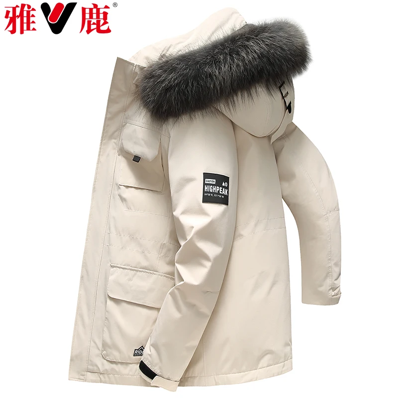 Down Jacket Men's Mid-Length Thickened Work Clothes Casual Handsome Parka Large Fur Collar Winter Coat