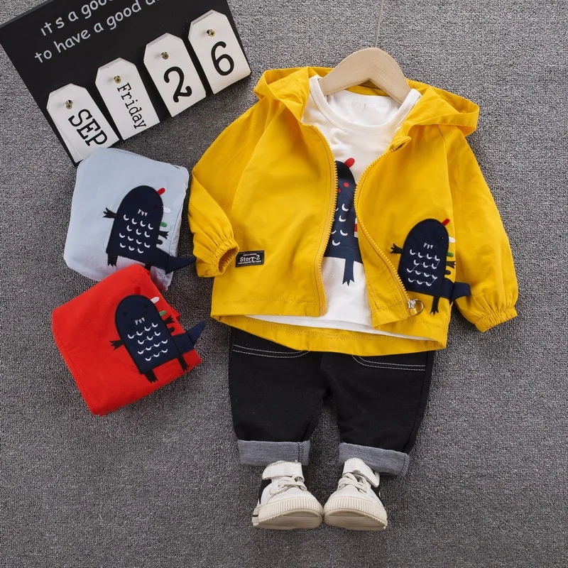 

Autumn 2020 cartoon children's clothing 0-4 years old long-sleeved little devil zipper hooded three-piece casual children's suit