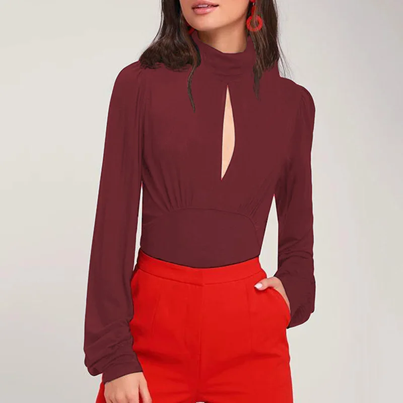 

Slim Fashion Spring Autumn Women Blouse Korean Style Black Red Long Sleeve Hollow Out Lady Blouses Blusas Mujer De Moda W214