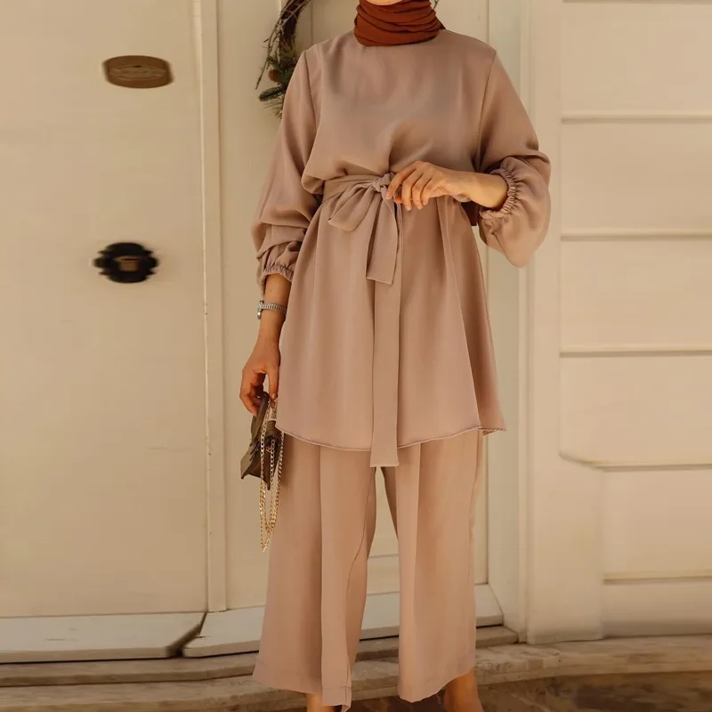 Блестящее платье из двух частей индейка хиджаб кафтан мусульманская