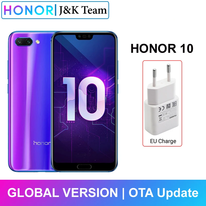 Honor 10 глобальная версия смартфона 5," экран NFC мобильный телефон Android 8,1 LTE 3D изогнутое стекло процессор AI камера 24 МП