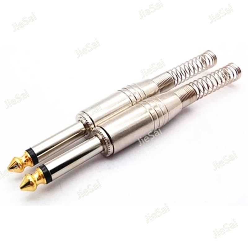 

2pcs 6.35/6.5mm Audio Soldering Joint Plug with Long Spring Mono Channel Wire Connector For Microphones Audio Equipment