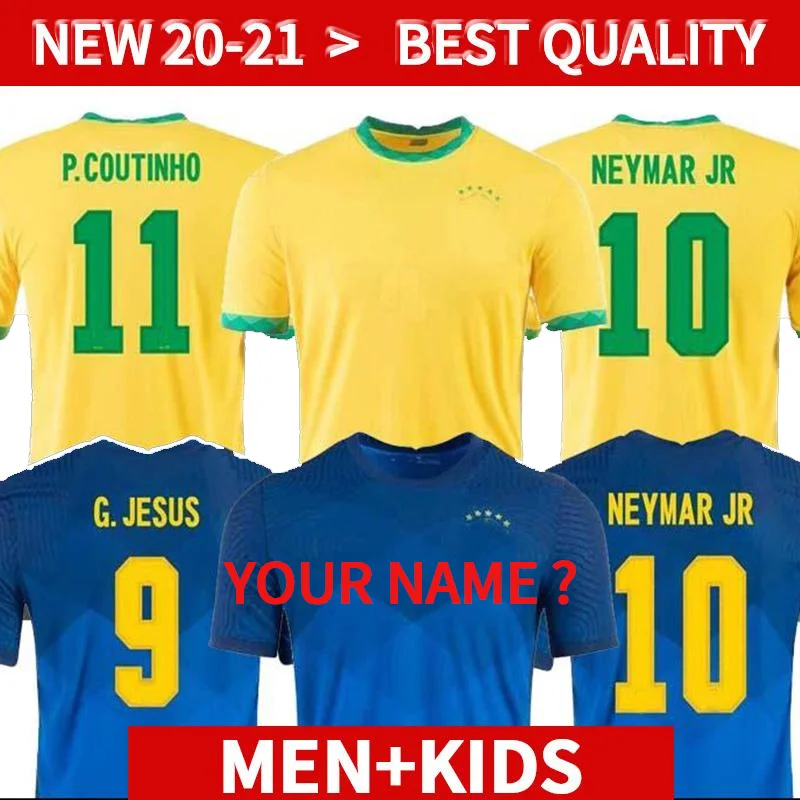 

20 21 brasil soccer jerseys camiseta de futebol NEYMAR JR G.JESUS COUTINHO 2021 football shirt teamMen + Kids kit set uniforms