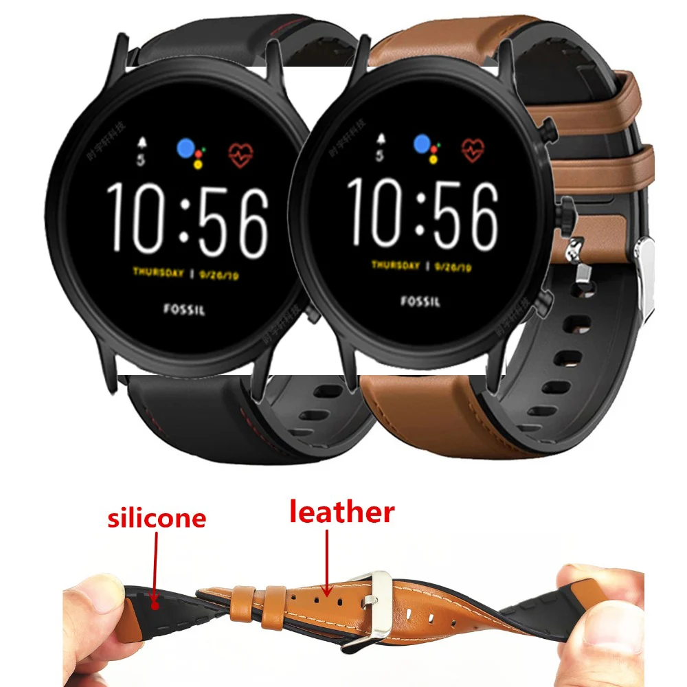 22mm Silicon Leather strap For Fossil Gen 5 Carlyle HR Julianna Band for Sport 43mm / Q Explorist 4 Belt | Наручные часы