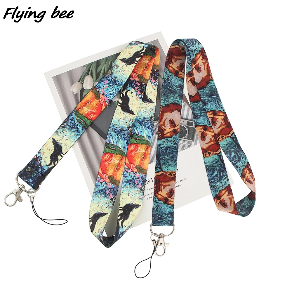 

Flyingbee Van Gogh Wolf Creative Painting Art Key Chain Lanyard Neck Strap For Phone Keys ID Card Lanyards X1410