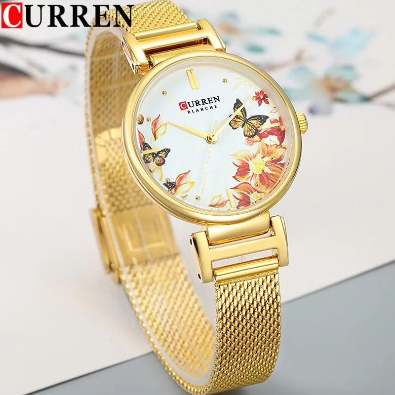 CURREN New Fashion Women Watch Top Brand Luxury Ladies Girl Wristwatch Stainless Steel Bracelet Classic Casual Female Clock 9053 | Наручные
