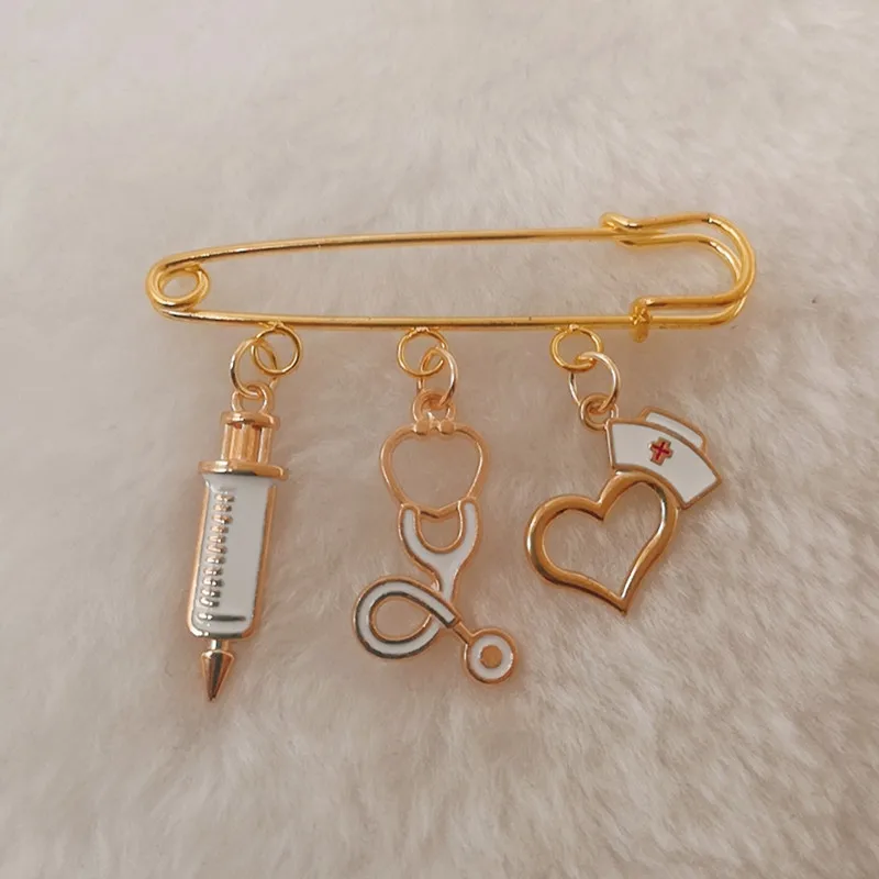 Для мужчин и wo использования Золотой эмаль шприц брошь в виде стетоскопа
