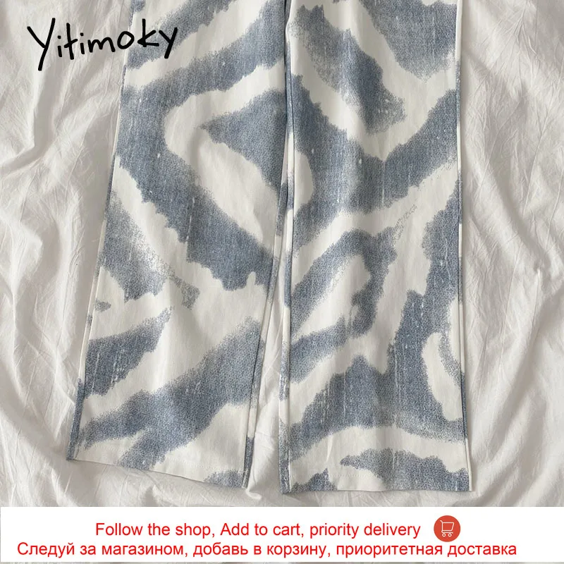 

Yitimoky Tie Dye High Waist Pants Women Wide Leg Pants Plus Size Clothes Blue Streetwear Casual Summer 2021 New Korean Fashion