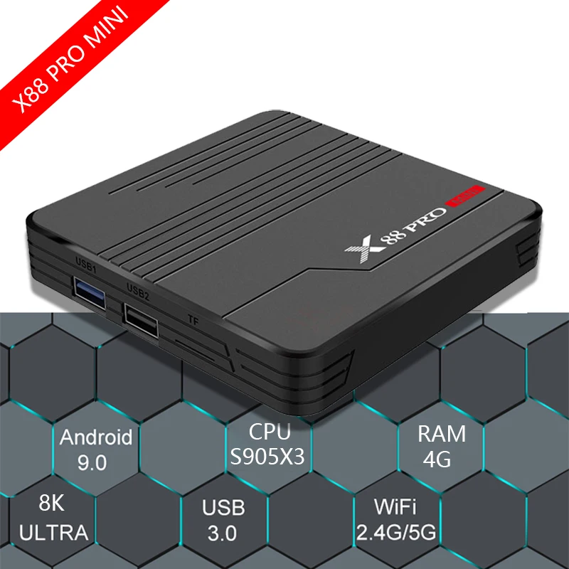 ТВ-приставка X88 PRO Mini S905X3 Android 9 0 Ott двойной Wi-Fi 2 4/5 8 ГГц 8K медиаплеер Ultra HD Google TV