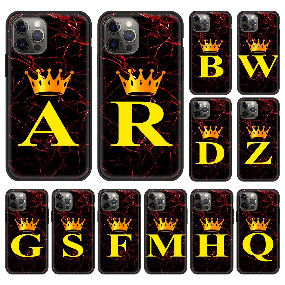 

Marble Crown letter for iPhone 13 11 12 Pro Max Case 7 8 Plus SE2020 X XR XS Max Luxury Silicone Back Cover Phone Cases