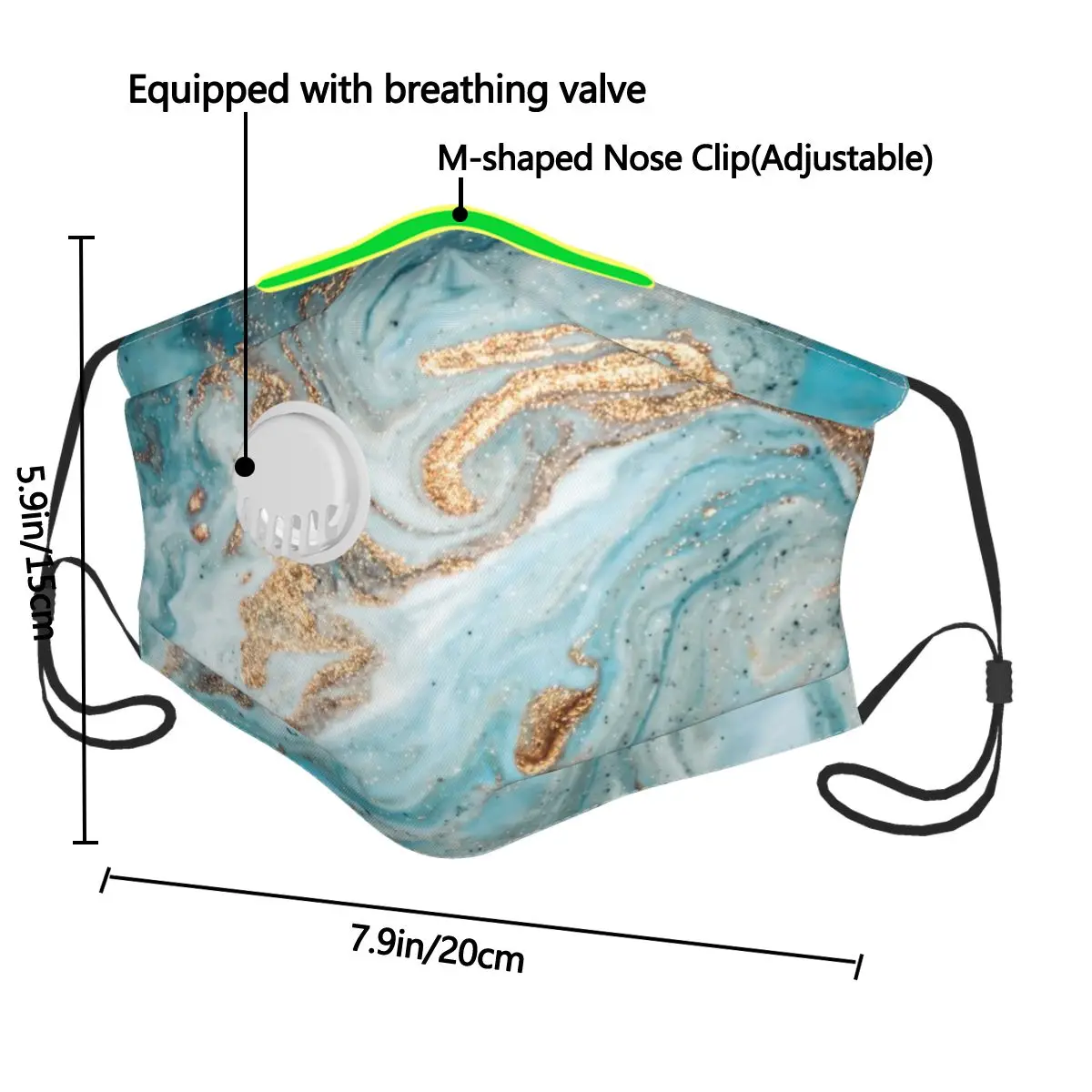 

Green Marble Texture Breath Valve Mouth Mask Dust Proof Washable Reusable Masks Unisex Mouth Muffle for Man Women