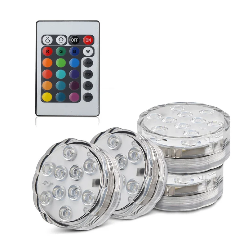 1 remote 4 light 10 Led пульт дистанционного управления RGB погружной светильник на батарейках подводный ночник наружная ваза чаша садовые вечерние украшения - Испускаемый цвет: 1 remote 4 light