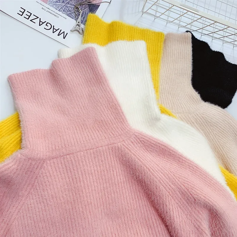 2020 autumn winter turtleneck sweater women mink cashmere knit soft elasticity bottoming sweaters mohair pullovers 3141 | Женская одежда