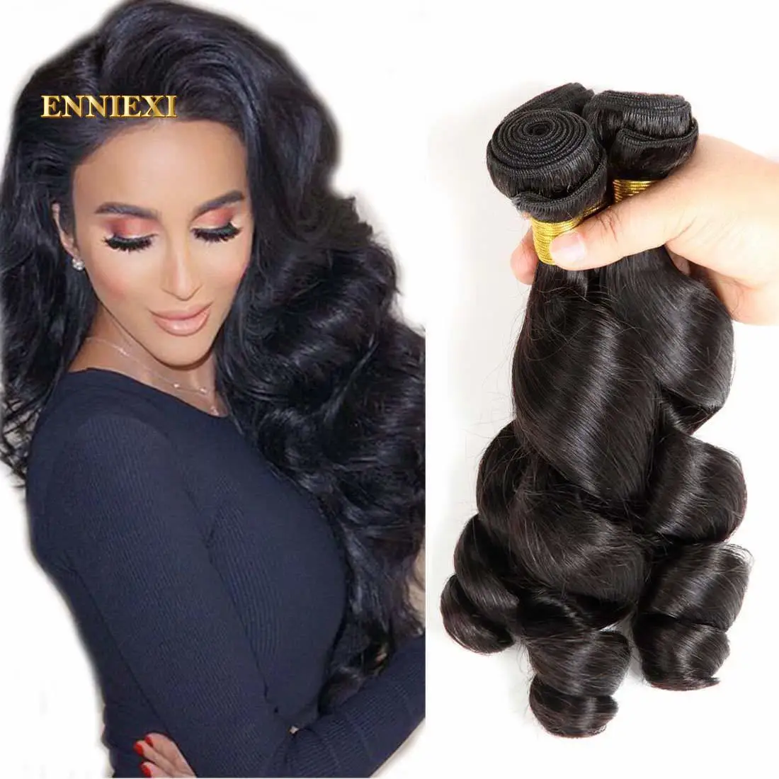 

Weave Loose Curly Bundles 1/3/4pcs/Lot 8A Remy Human Hair Extensions Double Weft Loose Wave Bundles Human Hair Brazilian Hair