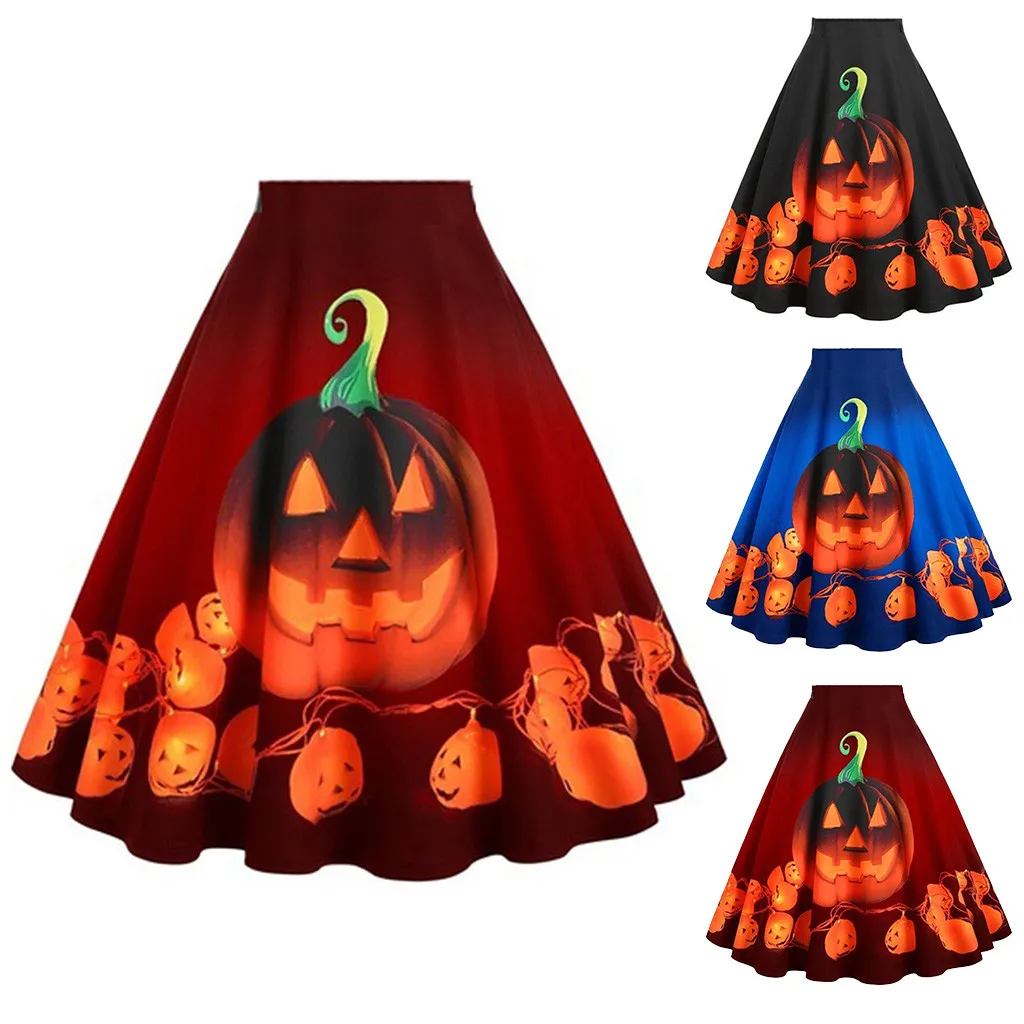 Новинка 2019 женские юбки на Хэллоуин размера плюс с принтом тыквы faldas largas mujer