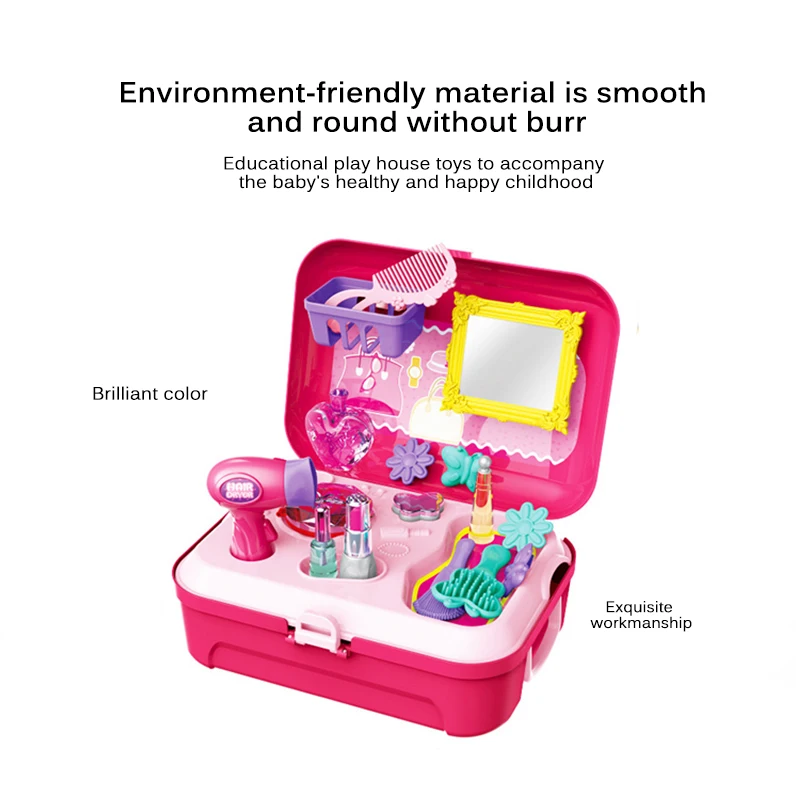 

Child Cosmetic Tool Set Toy Simulation Kitchen Cooking Utensils Pretend Play Suitcase Play House Backpack Box Dressing Table Kit