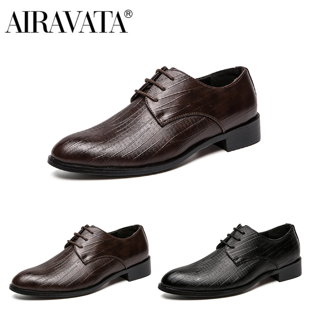 

Airavata Men's Lace Up Spring Leather Shoes Formal Shoes Casual Business Pointed Toe Crocodile Pattern British Shoes for Men