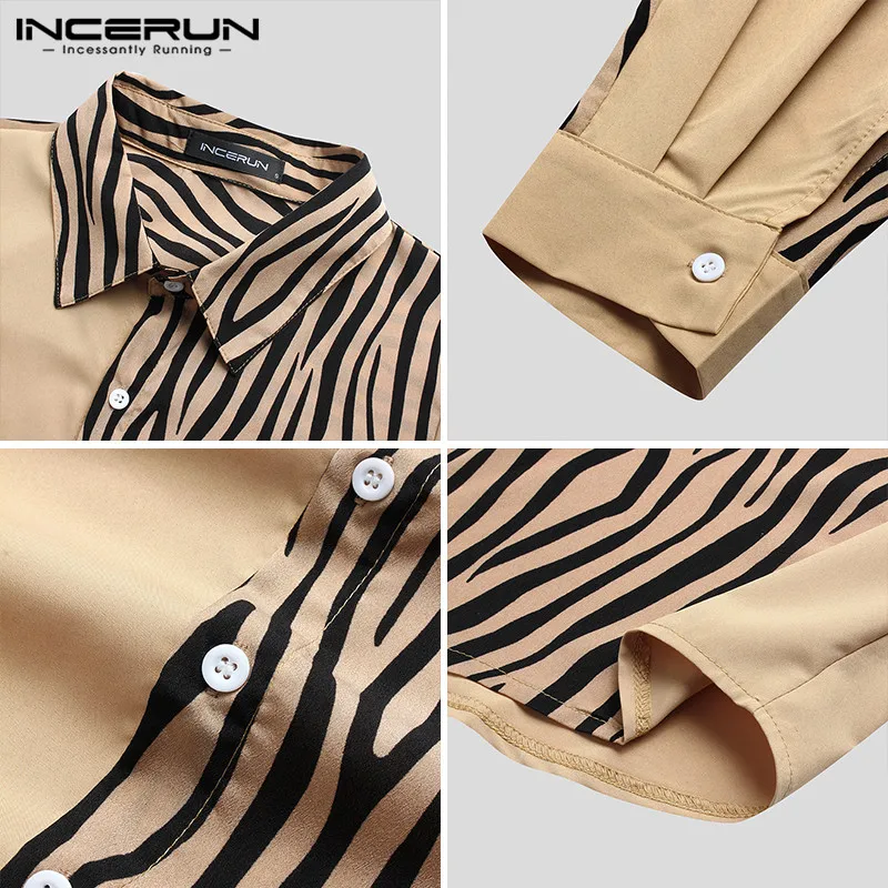 

Men Casual Shirts Leopard Print Patchwork Streetwear 2021 Lapel Button Long Sleeve Blouse Fashion Personality Camisas INCERUN